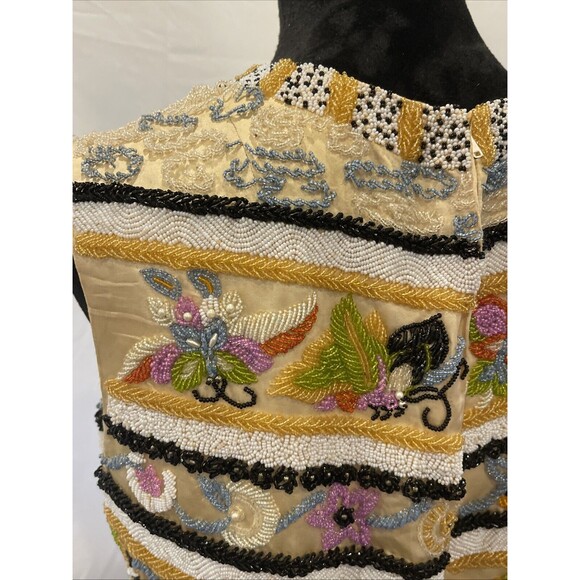 Vintage JO-RO IMPORTS Blouse Heavy Iridescent Beads 50s 60s Butterfly floral 12 - Picture 2 of 16